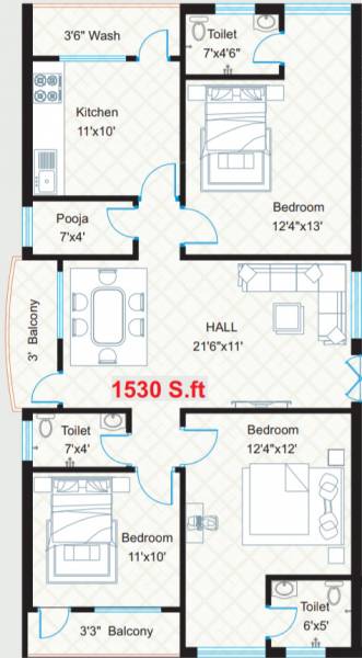Sri Radhika Balaji Orchied (3BHK+3T (1,530 sq ft) + Pooja Room 1530 sq ft)