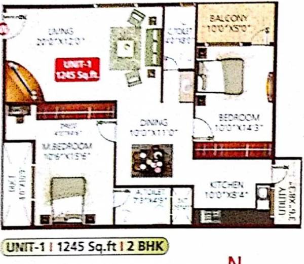 MRB Meadows (2BHK+2T (1,245 sq ft) 1245 sq ft)