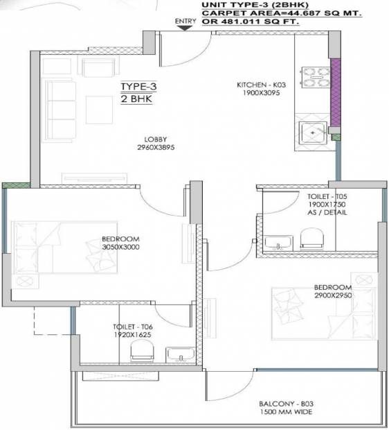 MVN Athens (2BHK+2T (481 sq ft) 481 sq ft)