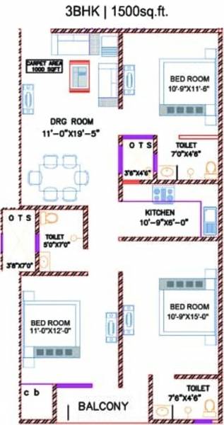 Kiera Silver Oakwood Apartment (3BHK+3T (1,500 sq ft) 1500 sq ft)