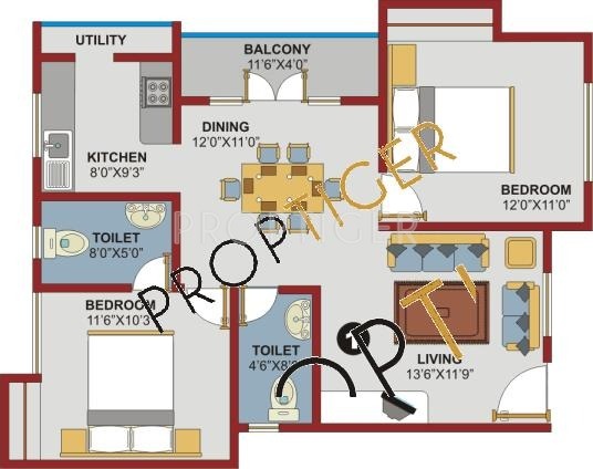 Shravanthi Shravanthi Lotus Floor Plan (2BHK+2T)
