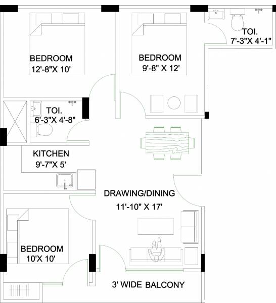 Liza Oxy Homes (3BHK+2T (900 sq ft) 900 sq ft)
