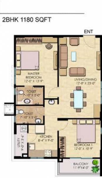 Raheja Vistas Tower D To F (2BHK+2T (1,160.03 sq ft) 1160.03 sq ft)