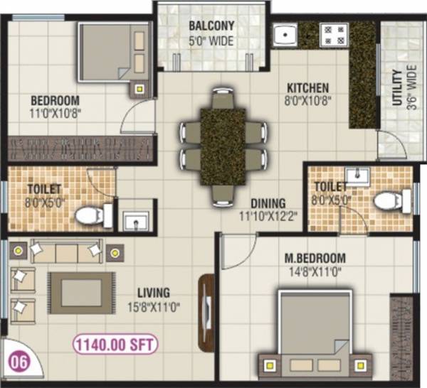 Sai Mounika Park Vesta (2BHK+2T (1,140 sq ft) 1140 sq ft)