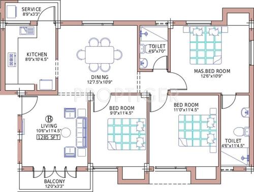 Priams Nivasini (3BHK+2T (1,405 sq ft) 1405 sq ft)