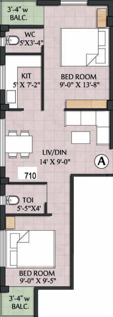 Adwitya Towers Swagato Tower (2BHK+2T (710 sq ft) 710 sq ft)