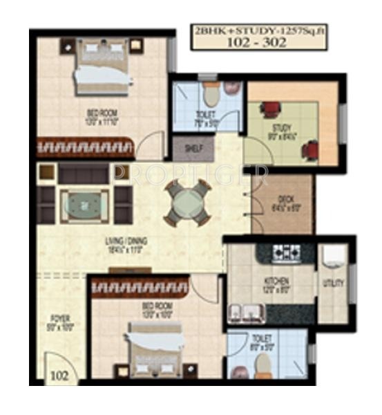 Sri Kalpa Vriksh (2BHK+2T (1,257 sq ft) + Study Room 1257 sq ft) Sri Kalpa Vriksh (2BHK+2T (1,257 sq ft) + Study Room 1257 sq ft)