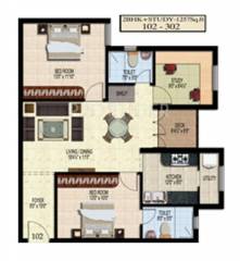 Sri Kalpa Vriksh (2BHK+2T (1,257 sq ft) + Study Room 1257 sq ft) Sri Kalpa Vriksh (2BHK+2T (1,257 sq ft) + Study Room 1257 sq ft)