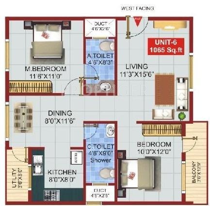 Prakruthi Prakruthi Elite (2BHK+2T (1,065 sq ft) 1065 sq ft)