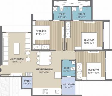 1440 sq ft 3 BHK Floor Plan Image Basil Infracon Skyline