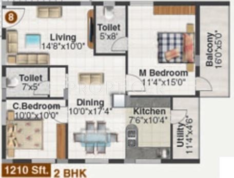 Pegasus Vrushabhadri Willows (2BHK+2T (1,210 sq ft) 1210 sq ft)