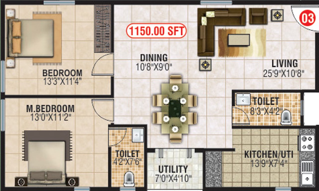 Shiva Shakthi Springfields (2BHK+2T (1,150 sq ft) 1150 sq ft)