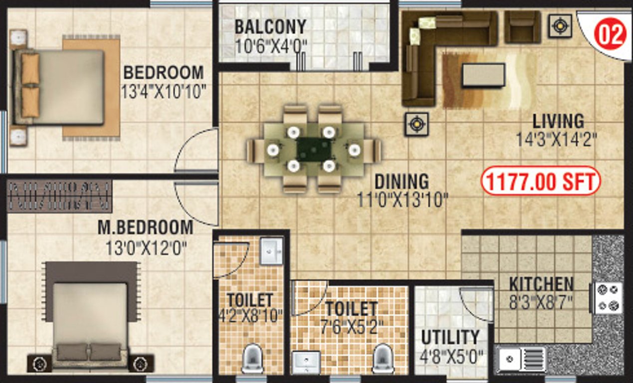 Shiva Shakthi Springfields (2BHK+2T (1,177 sq ft) 1177 sq ft)