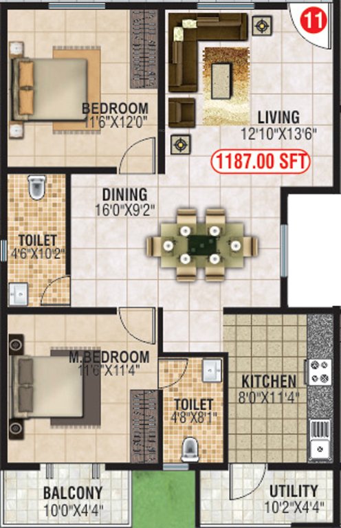 Shiva Shakthi Springfields (2BHK+2T (1,187 sq ft) 1187 sq ft)