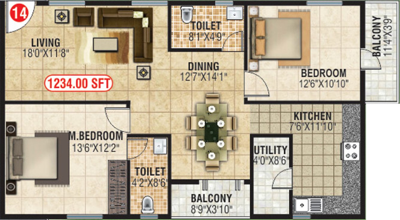 Shiva Shakthi Springfields (2BHK+2T (1,234 sq ft) 1234 sq ft)