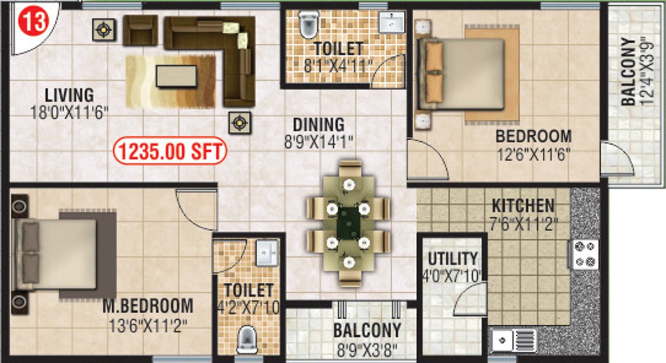 Shiva Shakthi Springfields (2BHK+2T (1,235 sq ft) 1235 sq ft)
