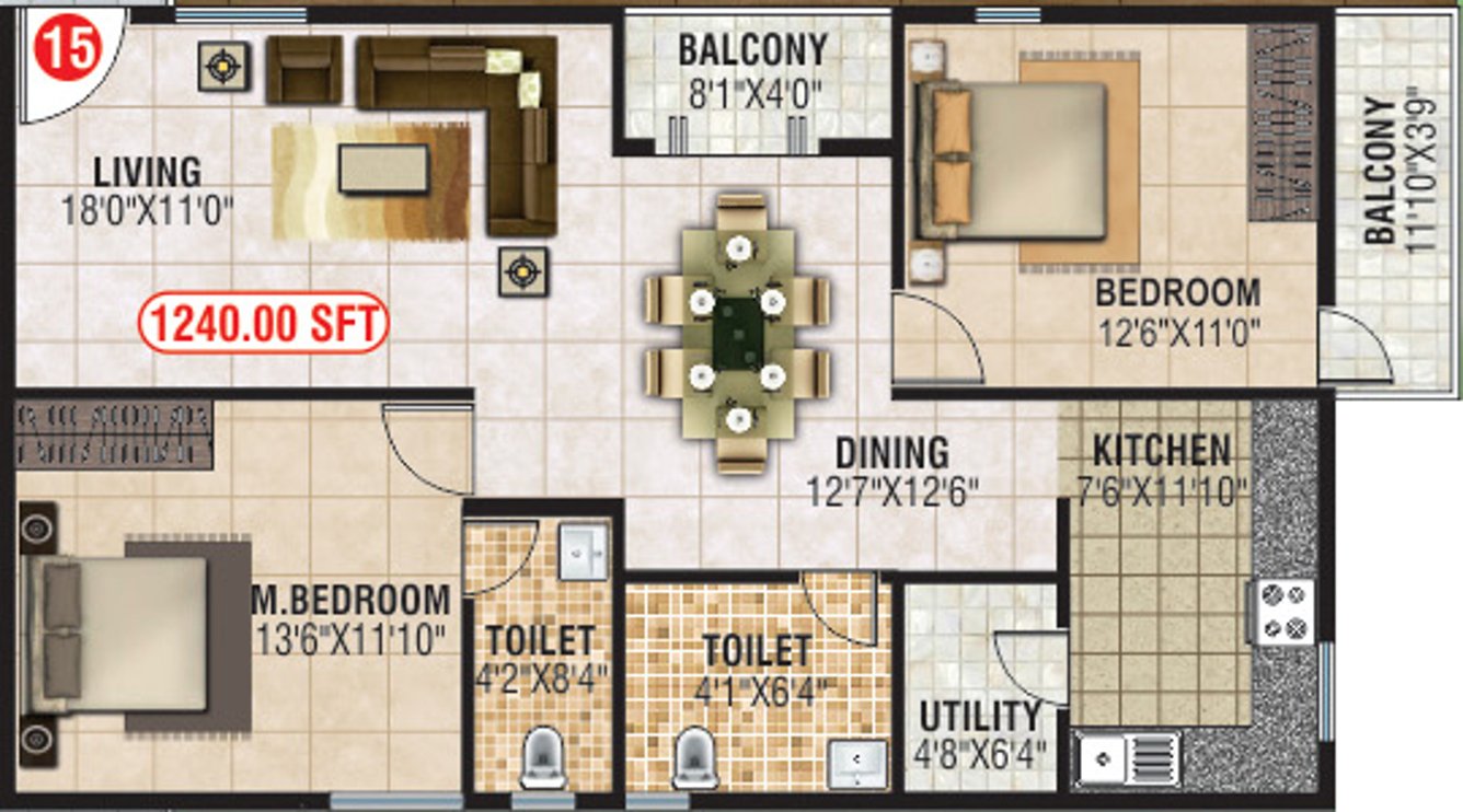 Shiva Shakthi Springfields (2BHK+2T (1,240 sq ft) 1240 sq ft)