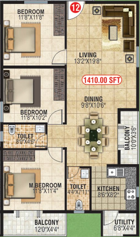 Shiva Shakthi Springfields (3BHK+2T (1,410 sq ft) 1410 sq ft)