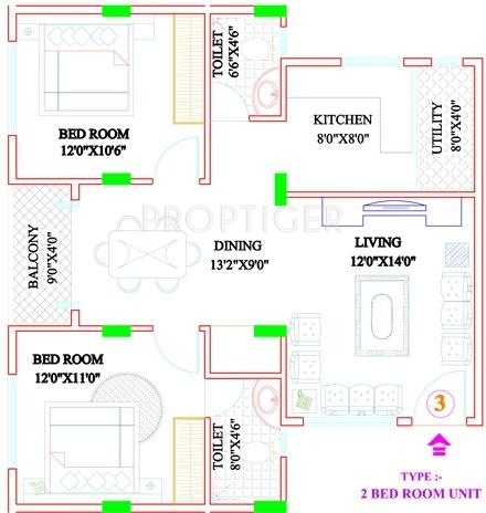 MDVR Anand Krishna Residency (2BHK+2T (1,021 sq ft) 1021 sq ft)