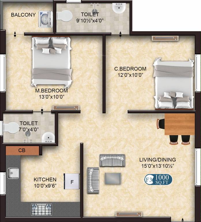 The Nest Pride (2BHK+2T (1,000 sq ft) 1000 sq ft)