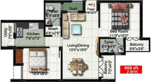 Aakam Hygrevar Aura (2BHK+2T (868 sq ft) 868 sq ft)