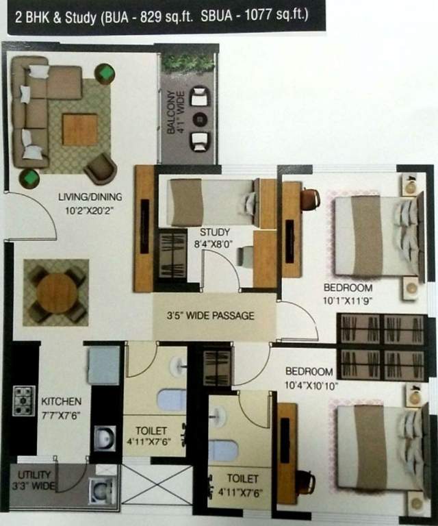 Primarc The Soul (2BHK+2T (1,077 sq ft) + Study Room 1077 sq ft)