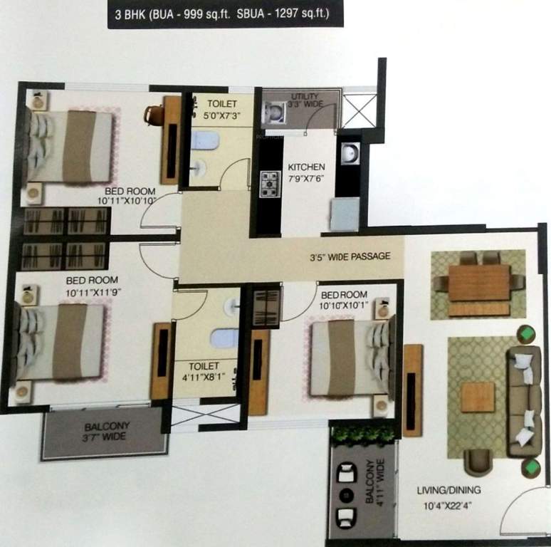 Primarc The Soul (3BHK+2T (1,297 sq ft) 1297 sq ft)