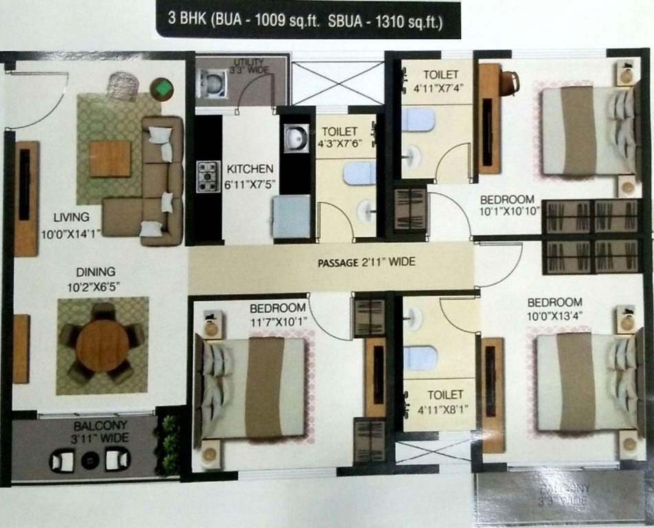 Primarc The Soul (3BHK+3T (1,310 sq ft) 1310 sq ft)