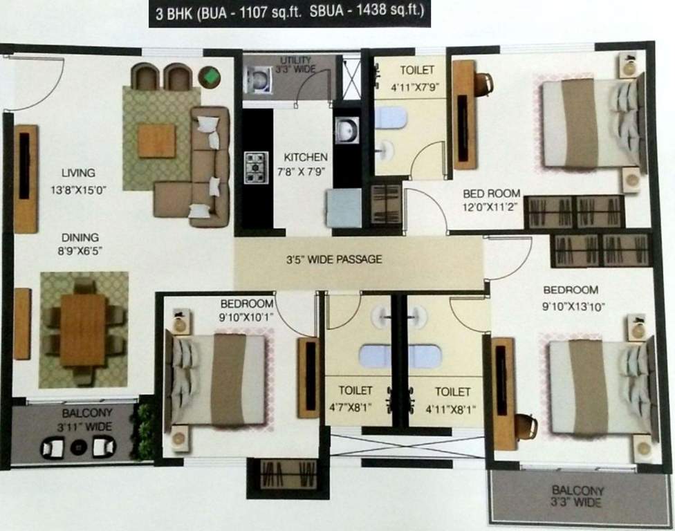 Primarc The Soul (3BHK+3T (1,438 sq ft) 1438 sq ft)