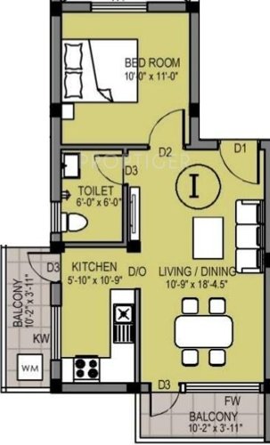 Hallmark Sapphire (1BHK+1T (636 sq ft) 636 sq ft)