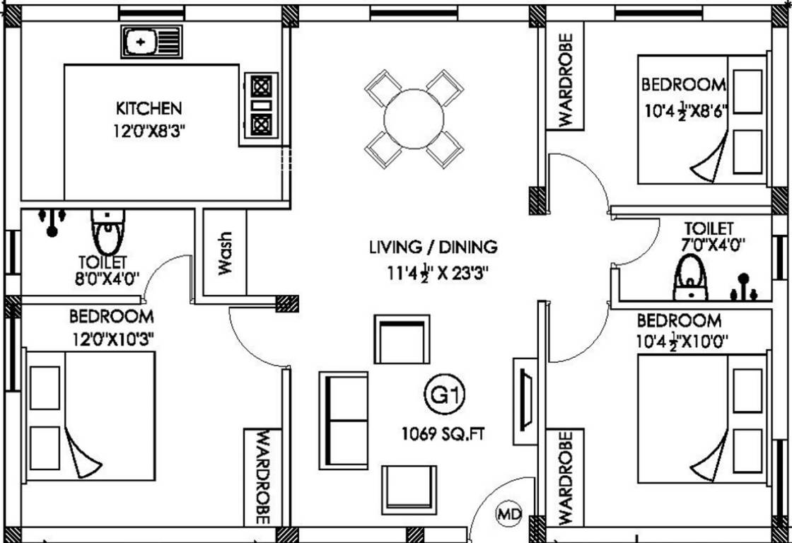 MC Sumangali Homes (3BHK+2T (1,069 sq ft) 1069 sq ft) MC Sumangali Homes (3BHK+2T (1,069 sq ft) 1069 sq ft)