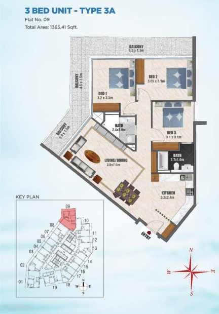 Danube Bayz Tower (3BHK+3T (1,365.41 sq ft) 1365.41 sq ft)