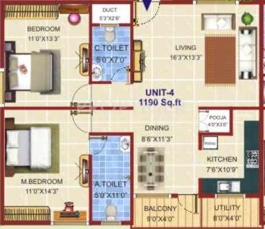 Sreenidhi Elite (2BHK+2T (1,190 sq ft) 1190 sq ft)