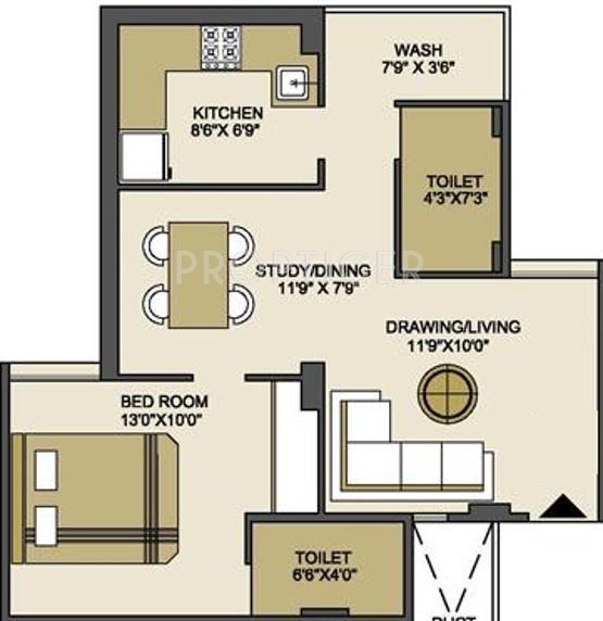 Bakeri Swareet (1BHK+2T (835 sq ft)   Study Room 835 sq ft)