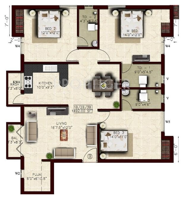 India Padmalaya (3BHK+3T (1,492 sq ft)   Pooja Room 1492 sq ft)