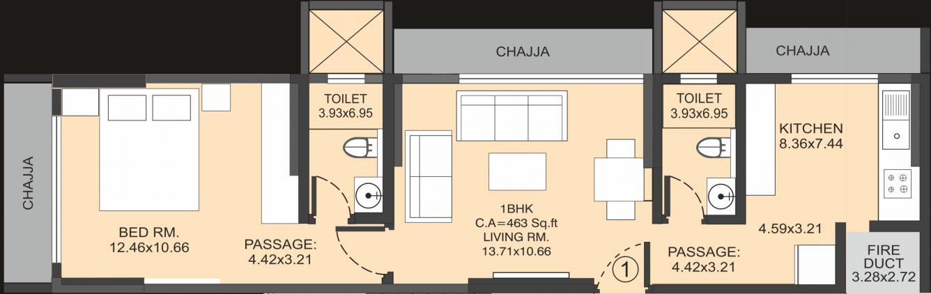 Morphosis Adagio (1BHK+1T (463 sq ft) 463 sq ft)