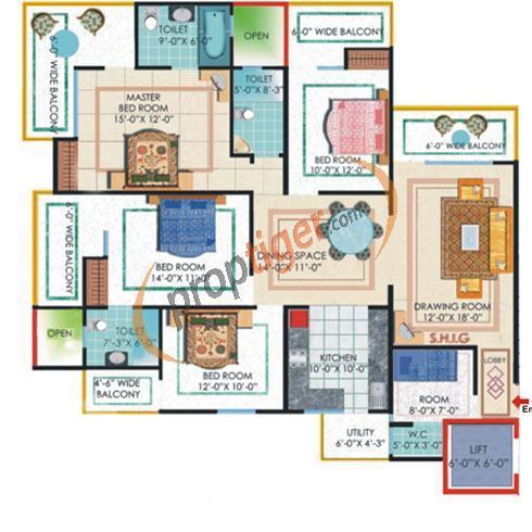 Nirala Eden Park 1 (4BHK+3T (2,250 sq ft)   Servant Room 2250 sq ft)