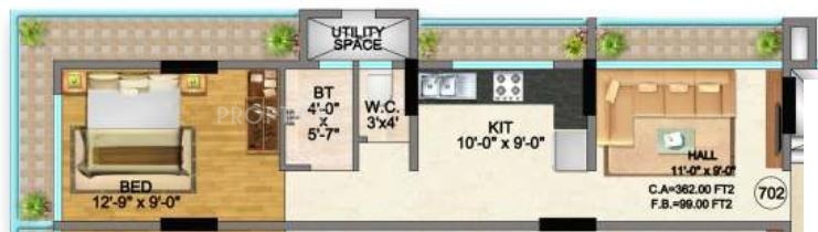 Navkar Group Pearl Floor Plan (1BHK+1T)