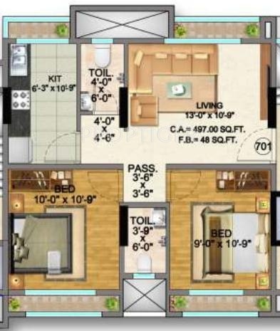 Navkar Group Pearl Floor Plan (2BHK+2T)