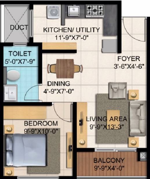 Shriram Blue (1BHK+1T (645 sq ft) 645 sq ft)