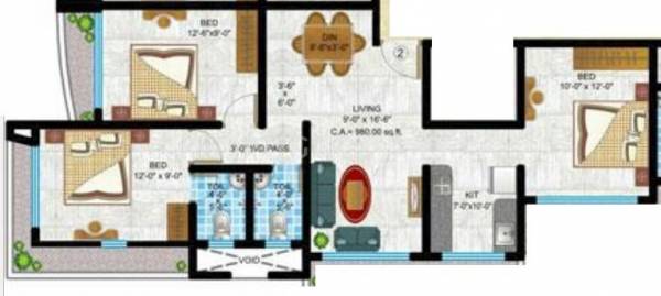 Navkar Group Brij Floor Plan (3BHK+3T)