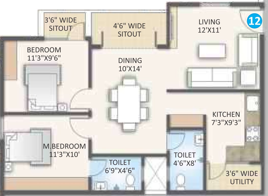 Rsun Clover Apartments Homes (2BHK+2T (1,050 sq ft) 1050 sq ft)