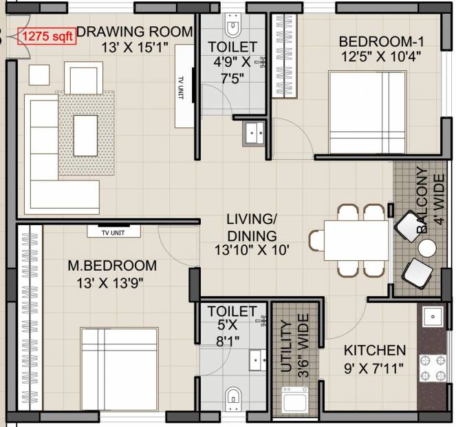 Technopolis Solitaire Pride (2BHK+2T (1,275 sq ft) 1275 sq ft)