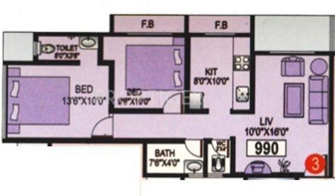 Kohinoor Royal Residency Park (2BHK+2T (990 sq ft) 990 sq ft)