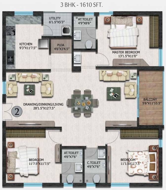 Swetcha Swetchas Dynasty (3BHK+3T (1,610 sq ft) 1610 sq ft)