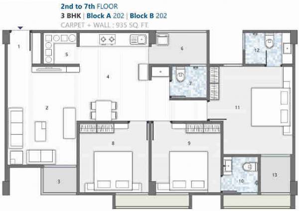 Saral Sparsh Aura (3BHK+3T (935 sq ft) 935 sq ft)