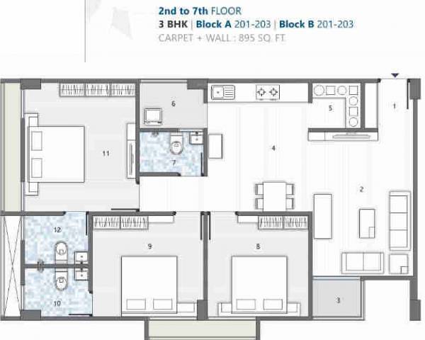 Saral Sparsh Aura (3BHK+3T (895 sq ft) 895 sq ft)