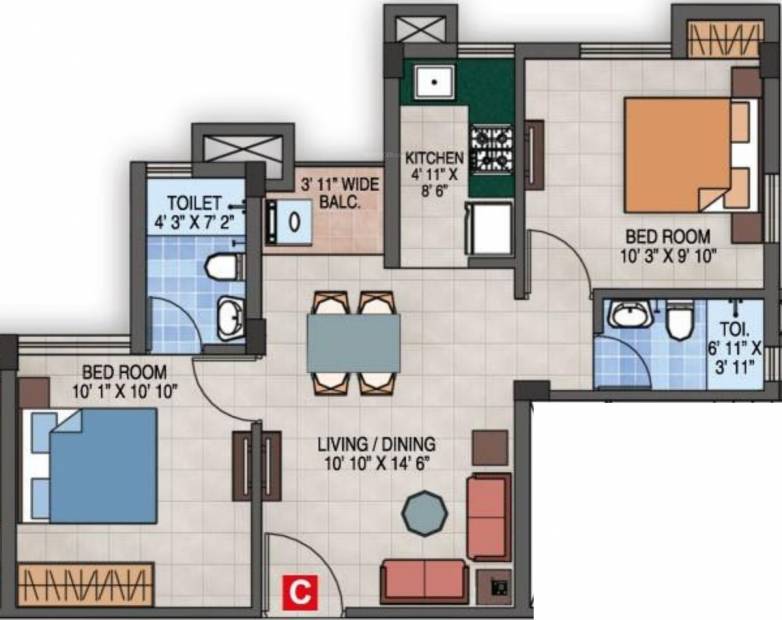 Magnolia Success (2BHK+2T (746 sq ft) 746 sq ft)