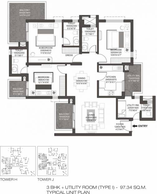 Godrej Summit (3BHK+3T (1,047.76 sq ft) + Servant Room 1047.76 sq ft)