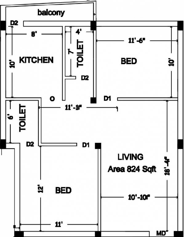 Jennifer Grace Nest (2BHK+2T (824 sq ft) 824 sq ft)